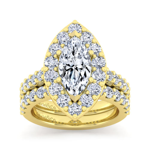 14K Yellow Gold Marquise Halo Diamond Engagement Ring