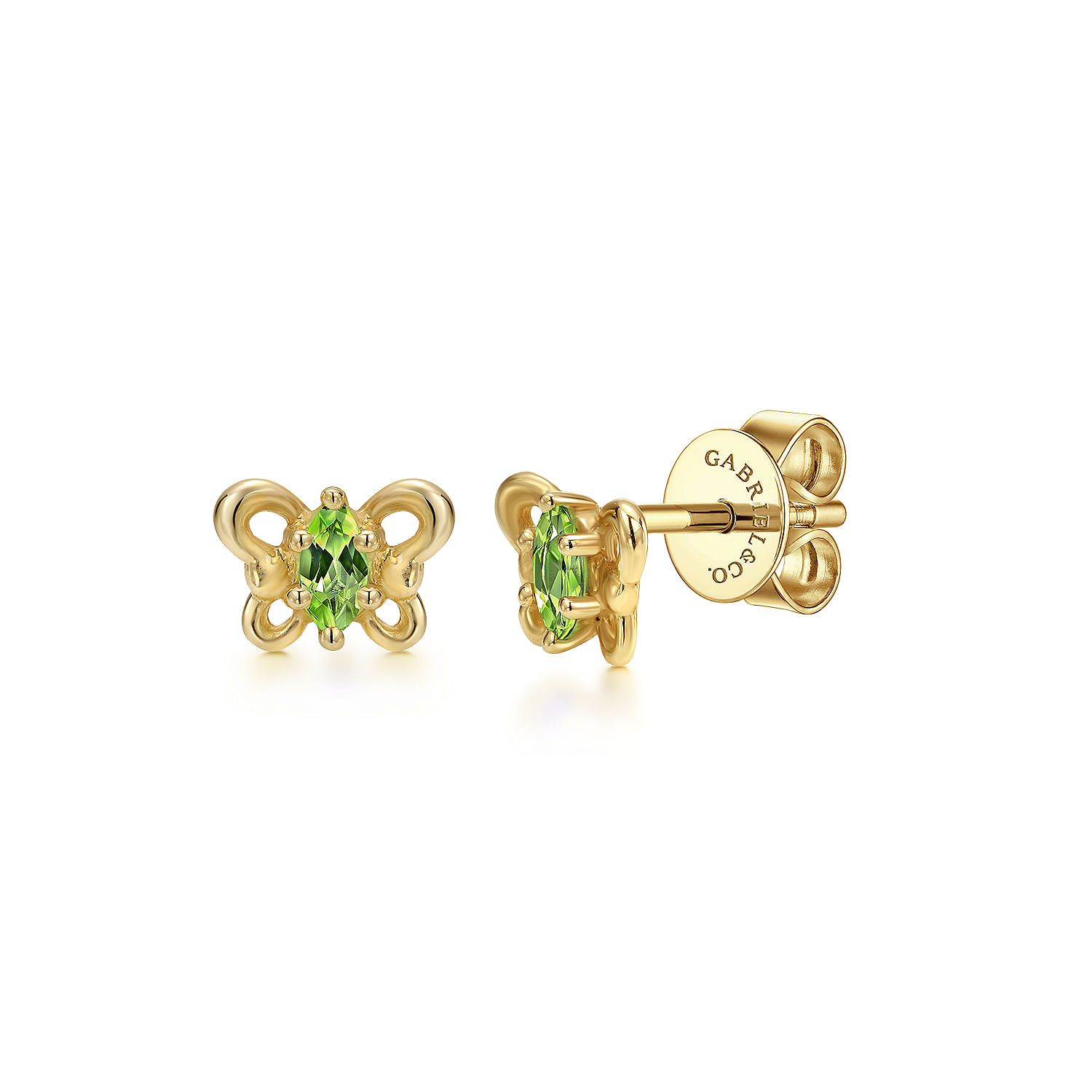 14K Yellow Gold Marquise Peridot Butterfly Stud Earrings