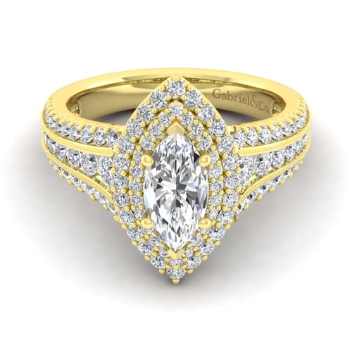 14K Yellow Gold Marquise Shape Diamond Channel Set Engagement Ring
