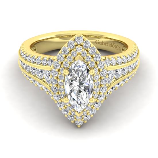 Gabriel - 14K Yellow Gold Marquise Shape Diamond Channel Set Engagement Ring