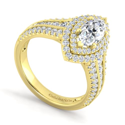 14K Yellow Gold Marquise Shape Diamond Channel Set Engagement Ring