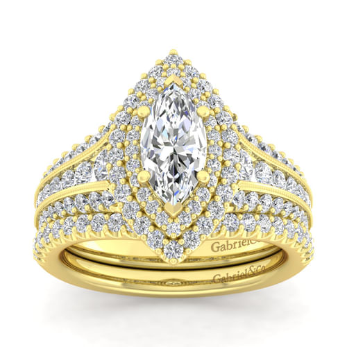 14K Yellow Gold Marquise Shape Diamond Channel Set Engagement Ring