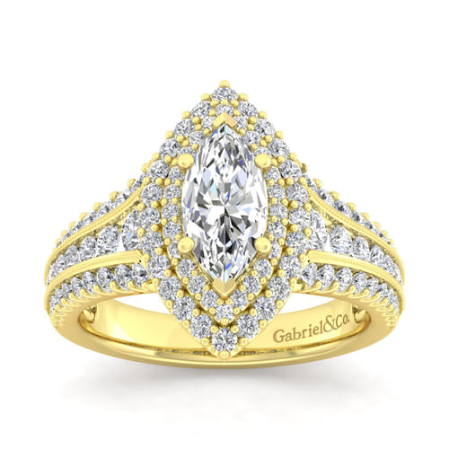 14K Yellow Gold Marquise Shape Diamond Channel Set Engagement Ring