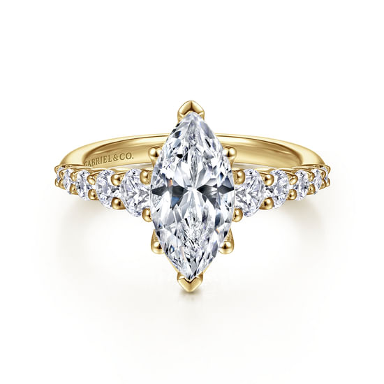Gabriel - 14K Yellow Gold Marquise Shape Diamond Engagement Ring
