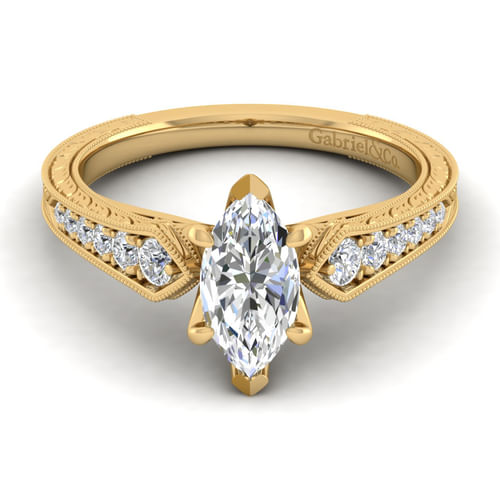 14K Yellow Gold Marquise Shape Diamond Engagement Ring