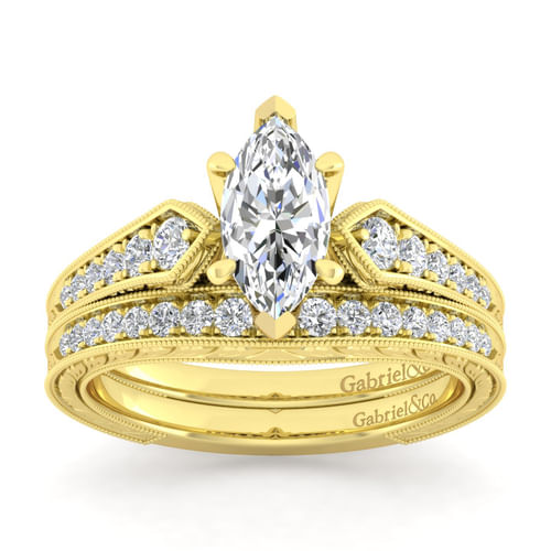 14K Yellow Gold Marquise Shape Diamond Engagement Ring