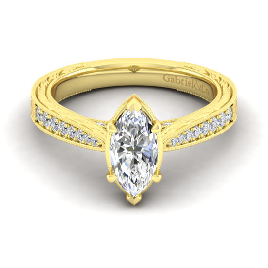 Gabriel - 14K Yellow Gold Marquise Shape Diamond Engagement Ring