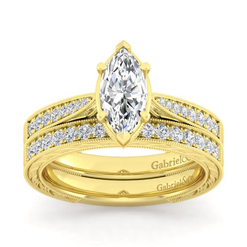 14K Yellow Gold Marquise Shape Diamond Engagement Ring