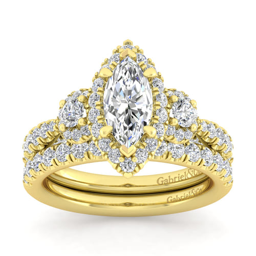 14K Yellow Gold Marquise Shape Diamond Engagement Ring