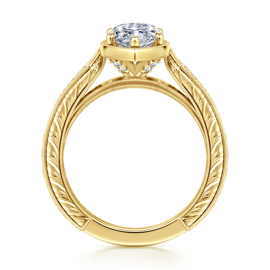 14K Yellow Gold Marquise Shape Diamond Engagement Ring angle 2