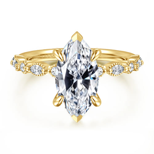 14K Yellow Gold Marquise Shape Diamond Engagement Ring