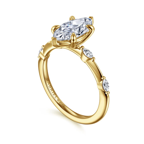 14K Yellow Gold Marquise Shape Diamond Engagement Ring