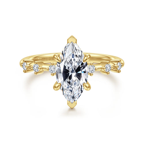 14K Yellow Gold Marquise Shape Diamond Engagement Ring