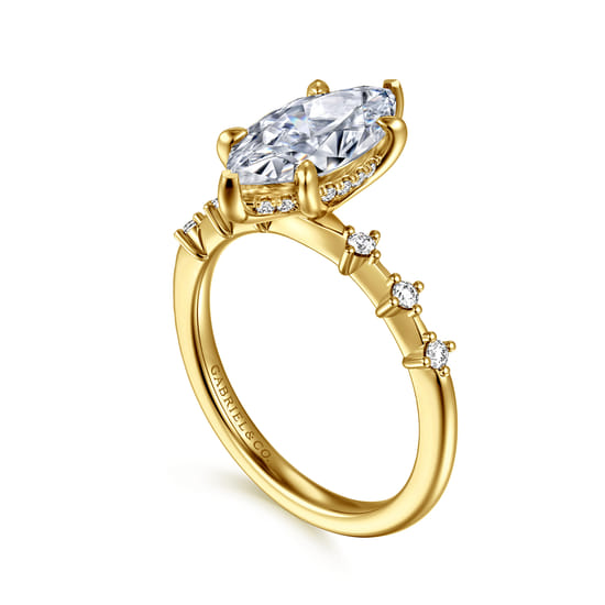 14K Yellow Gold Marquise Shape Diamond Engagement Ring angle 3