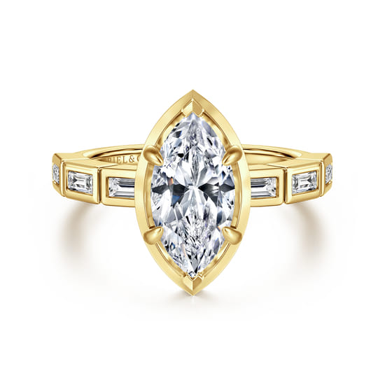Gabriel - 14K Yellow Gold Marquise Shape Diamond Engagement Ring