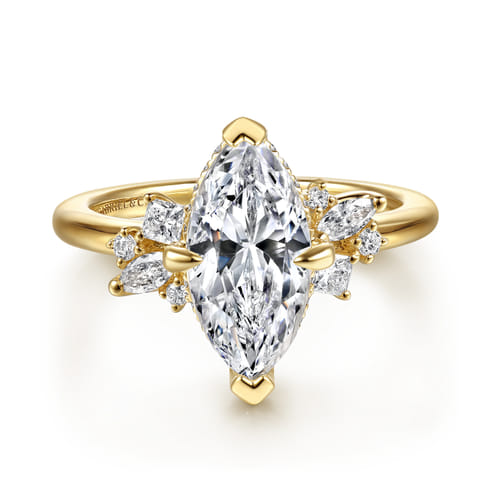 14K Yellow Gold Marquise Shape Diamond Engagement Ring