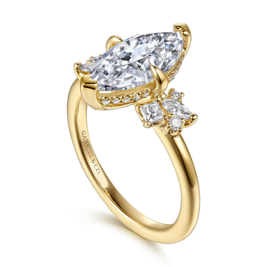 14K Yellow Gold Marquise Shape Diamond Engagement Ring angle 3