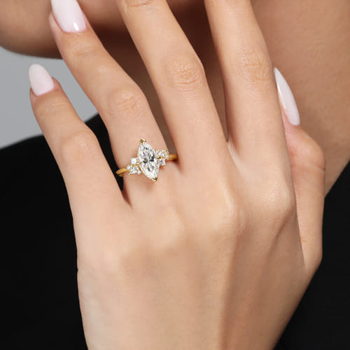 14K Yellow Gold Marquise Shape Diamond Engagement Ring