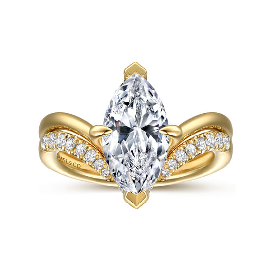 14K Yellow Gold Marquise Shape Diamond Engagement Ring angle 4