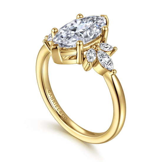14K Yellow Gold Marquise Shape Diamond Engagement Ring angle 3