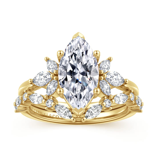 14K Yellow Gold Marquise Shape Diamond Engagement Ring angle 4