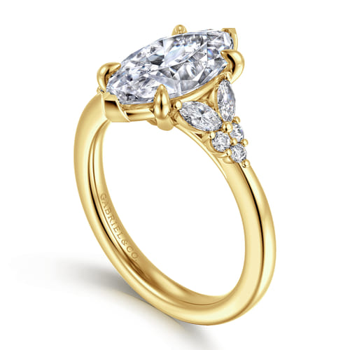 14K Yellow Gold Marquise Shape Diamond Engagement Ring