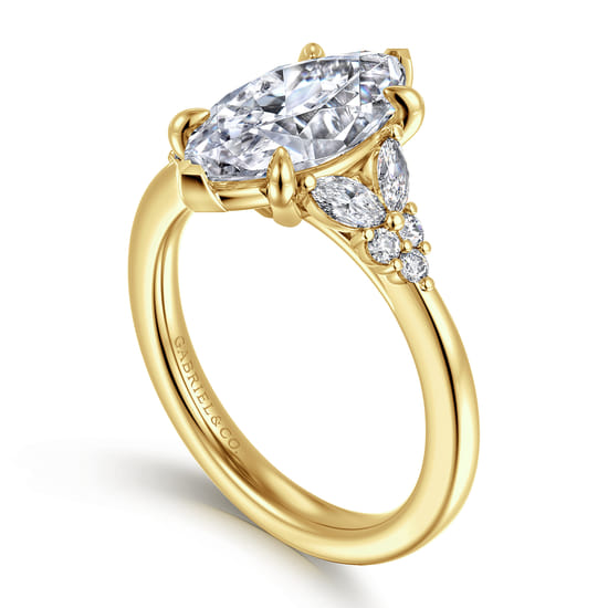 14K Yellow Gold Marquise Shape Diamond Engagement Ring angle 3