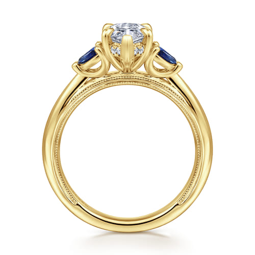 14K Yellow Gold Marquise Shape Diamond and Sapphire Engagement Ring