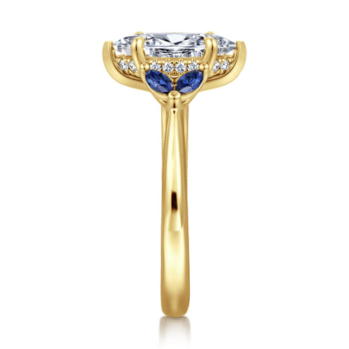 14K Yellow Gold Marquise Shape Diamond and Sapphire Engagement Ring