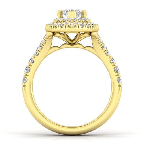 14K Yellow Gold Marquise Shape Double Halo Diamond Engagement Ring