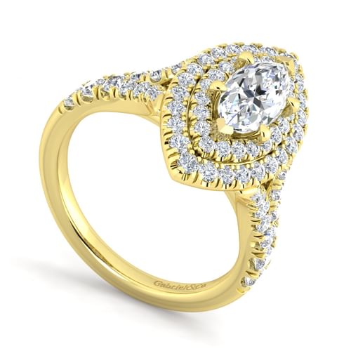 14K Yellow Gold Marquise Shape Double Halo Diamond Engagement Ring