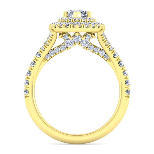 14K Yellow Gold Marquise Shape Double Halo Diamond Engagement Ring
