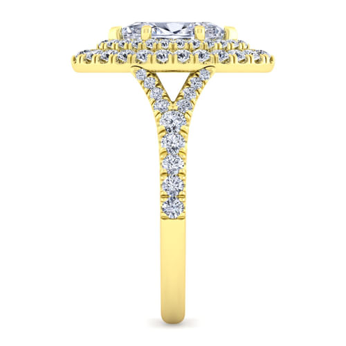 14K Yellow Gold Marquise Shape Double Halo Diamond Engagement Ring