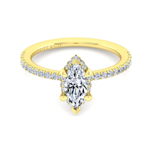 14K Yellow Gold Marquise Shape Halo Diamond Engagement Ring