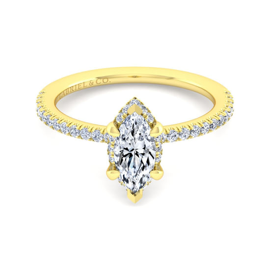 Gabriel - 14K Yellow Gold Marquise Shape Halo Diamond Engagement Ring