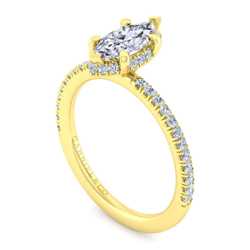 14K Yellow Gold Marquise Shape Halo Diamond Engagement Ring
