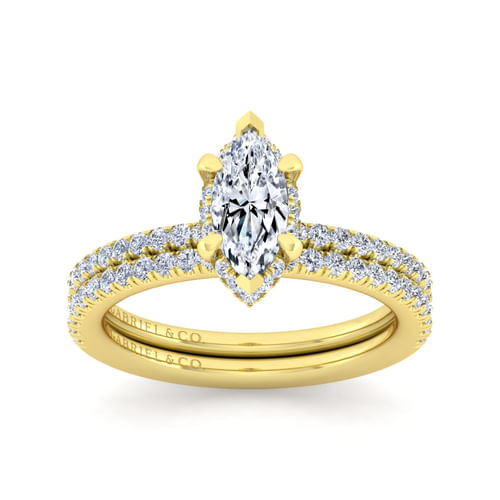 14K Yellow Gold Marquise Shape Halo Diamond Engagement Ring