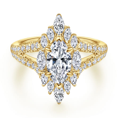 14K Yellow Gold Marquise Shape Halo Diamond Engagement Ring 14K Yellow Gold Marquise Shape Halo Diamond Engagement Ring