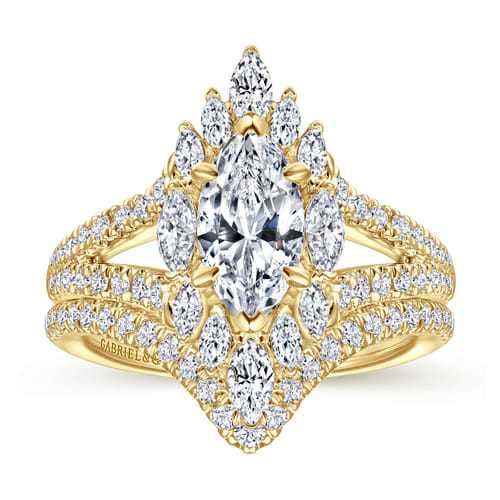 14K Yellow Gold Marquise Shape Halo Diamond Engagement Ring 14K Yellow Gold Marquise Shape Halo Diamond Engagement Ring