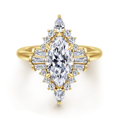 14K Yellow Gold Marquise Shape Halo Diamond Engagement Ring
