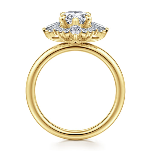 14K Yellow Gold Marquise Shape Halo Diamond Engagement Ring