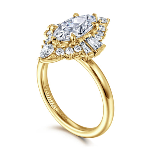 14K Yellow Gold Marquise Shape Halo Diamond Engagement Ring