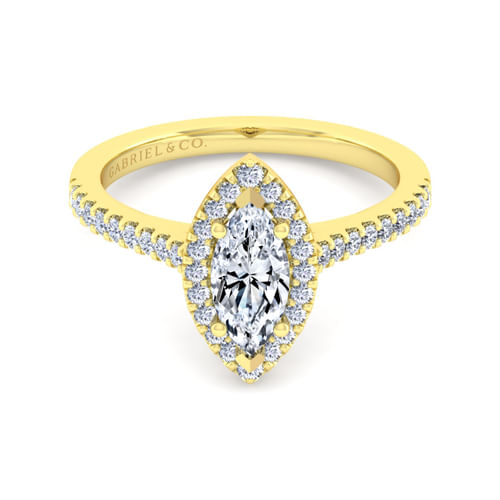 14K Yellow Gold Marquise Shape Halo Diamond Engagement Ring