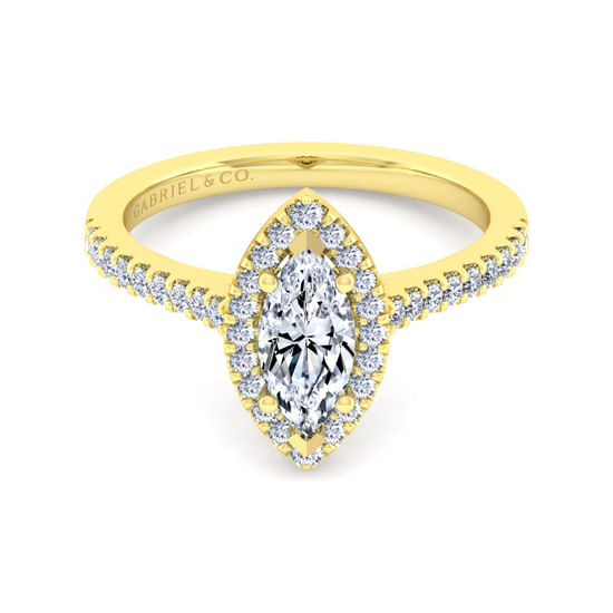 Gabriel - 14K Yellow Gold Marquise Shape Halo Diamond Engagement Ring