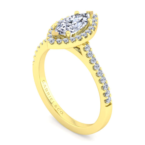 14K Yellow Gold Marquise Shape Halo Diamond Engagement Ring