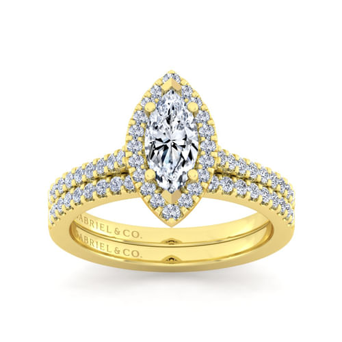 14K Yellow Gold Marquise Shape Halo Diamond Engagement Ring