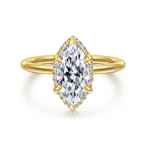 14K Yellow Gold Marquise Shape Hidden Halo Diamond Engagement Ring
