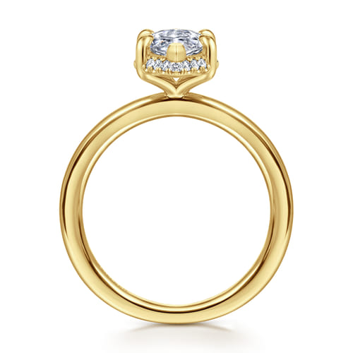 14K Yellow Gold Marquise Shape Hidden Halo Diamond Engagement Ring
