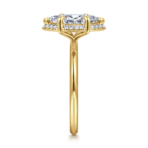 14K Yellow Gold Marquise Shape Hidden Halo Diamond Engagement Ring