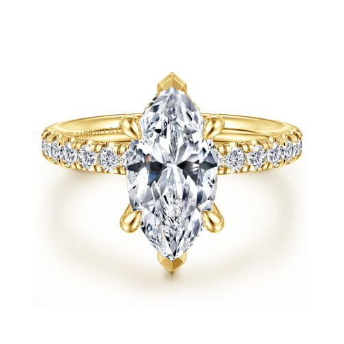 14K Yellow Gold Marquise Shape Hidden Halo Diamond Engagement Ring